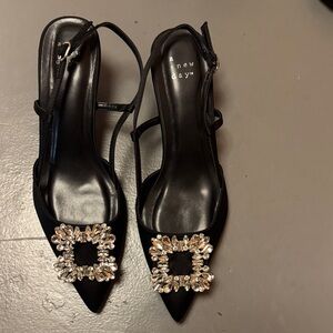 a new day Black Embellished Pointed-Toe Slingback Heels